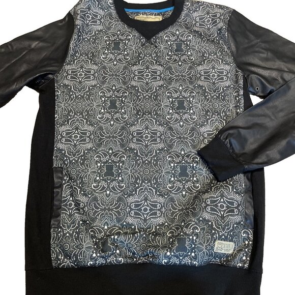 Entreels Men's Paisley Fleece Pullover Top Size XL Faux Leather Trim Grunge Emo - Picture 1 of 10